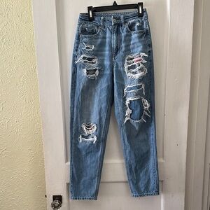 American Eagle Boho Distressed Patchwork Mom Straight Jeans